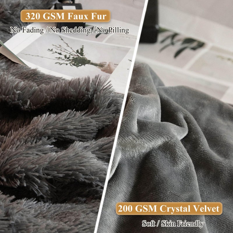 XeGe Faux Fur Throw Pillow Cases, Plush Shaggy Ultra Soft Pillow Covers, Fluffy Crystal Velvet Decorative Pillowcases, Furry Fuzzy Pillow Shams Zipper Closure, Set of 2(Standard, Dark Gray) - Image 4